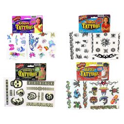 JA-RU Inc. Toys - SET OF 4 TATTOO PACKS (Tribal, Glitter, Kids & Glow in Dark - 8 Sheets Total) #52