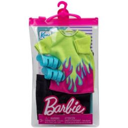 Mattel - Barbie Doll Fashion Pack - KEN (Green & Pink Flame Top, Blue Slides & Black Pants) HBV40