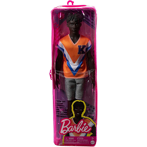 Mattel - Barbie FASHIONISTAS KEN DOLL #203 (Twisted Black Hair, Sporty Orange Jersey) HJT08