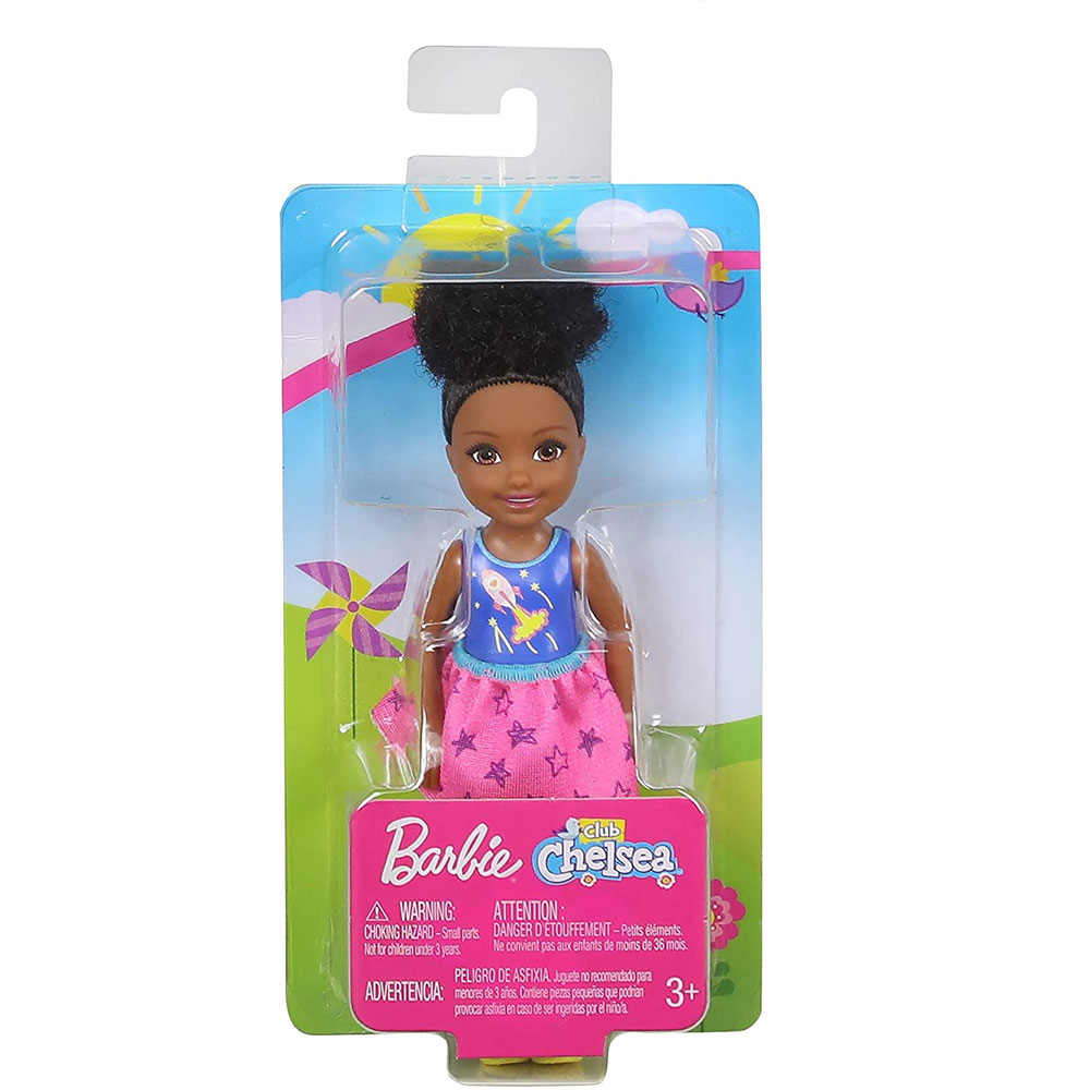 Mattel - Barbie Doll - CLUB CHELSEA (Brunette - 6-inch)(Space Shirt & Stars Pink Skirt) GHV62