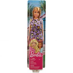 Mattel - BARBIE DOLL (Blonde Hair, Purple & Yellow Heart-Print Dress and Platform Sneakers) GHW49