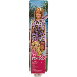 Mattel - BARBIE DOLL (Blonde Hair, Purple & Yellow Heart-Print Dress and Platform Sneakers) GHW49