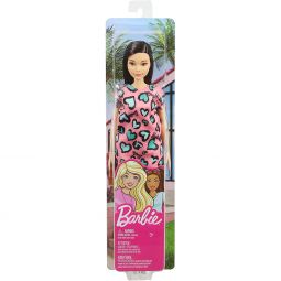 Mattel - BARBIE DOLL (Brunette, Pink & Blue Heart-Print Dress and Platform Sneakers) GHW46