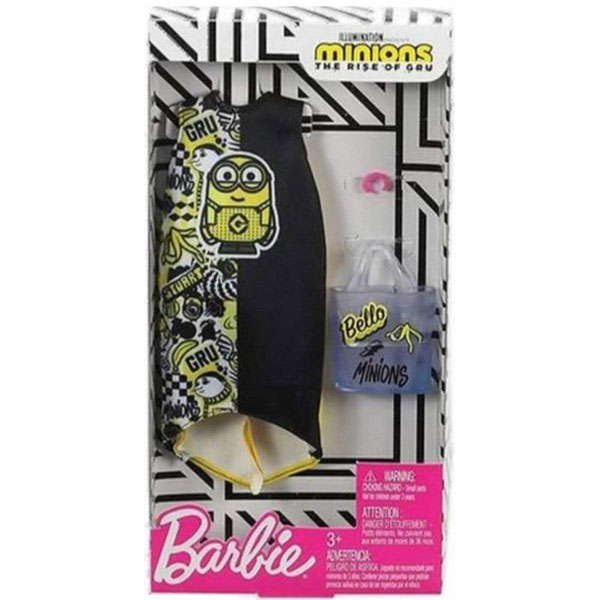 Mattel Barbie Doll - FASHION PACK (Minions 2)(Black/Yellow/White Dress, Bello Bag & More) GHX88