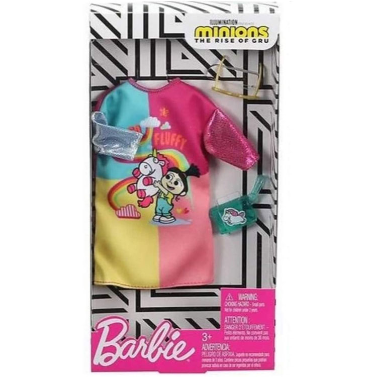 Mattel Barbie Doll - FASHION PACK (Minions 2)(Pink/Yellow/Blue Fluffy Unicorn Dress & More) GHX89