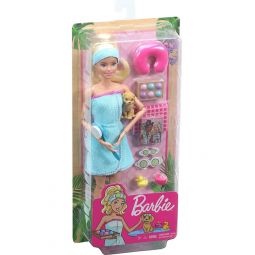 Mattel - BARBIE SPA DOLL (Blonde, Puppy, Accessories, Neck Pillow, Rubber Ducky & More) GJG55