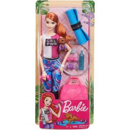 Mattel - Barbie Doll - GIRL PWR FITNESS DOLL (Red Hair, Yoga Mat, Hoop, Weights, Puppy & More) GJG57