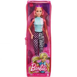 Mattel - Barbie FASHIONISTAS DOLL #158 (Blonde Hair, Malibu Top, Checkered/Tiger Print Pants) GRB50