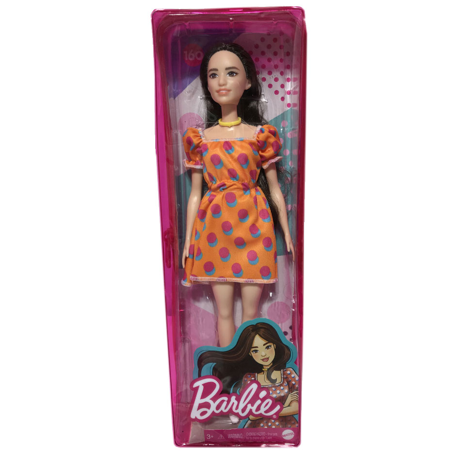 Mattel - Barbie FASHIONISTAS DOLL #160 (Brunette Hair, Polka Dot Dress, Yellow Necklace) GRB52