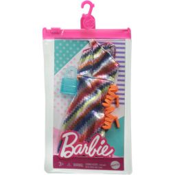 Mattel - Barbie Doll Fashion PACK (Shimmery Striped Dress, Orange Heels, Blue Purse) GRC03