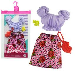 Mattel Barbie Doll - FASHION PACK (Lilac Top with Rose Skirt and Red Lips Purse) GRB96