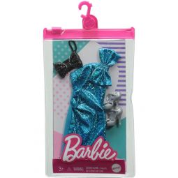 Mattel - Barbie Doll Fashion PACK (Blue Sparkle Dress, Black Purse & Silver Heels) GRC01
