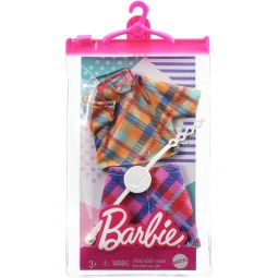 Mattel - Barbie Doll Fashion PACK (Checked Top & Skirt, Crossbody Purse & Heart Glasses) GRC10