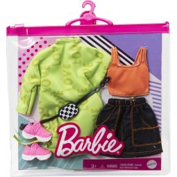 Mattel - Barbie Doll Fashion 2-PACK (Print Dress, Striped Halter Top, Denim Shorts & more) GRC91