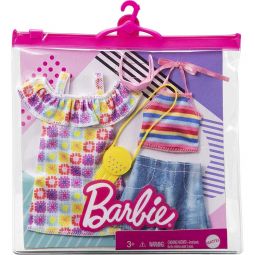 Mattel - Barbie Doll Fashion 2-PACK (Green Sweatshirt Dress, Orange Top, Black Skirt & more) GRC92