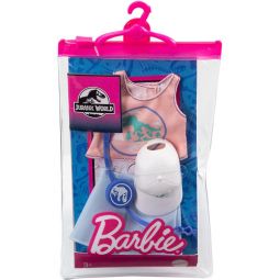 Mattel Barbie Doll Fashion Pack- JURASSIC WORLD PACK #5 (White Hat, Peach Dino Top) GRD46