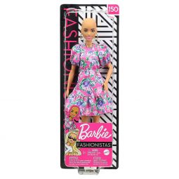 Mattel - Barbie FASHIONISTAS DOLL #150 (No Hair, Pink Floral Dress, Gold Hoop Earrings) GYB03