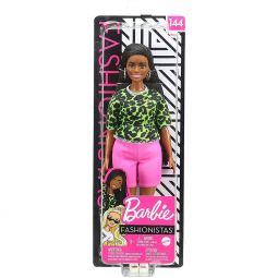 Mattel - Barbie FASHIONISTAS DOLL #144 (Braided Brunette Hair, Neon Green Animal Print Top) GYB00