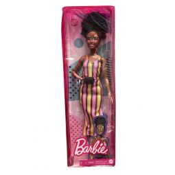 Mattel - Barbie FASHIONISTAS DOLL #135 (Vitiligo, Curly Brunette Hair, Striped Dress) GYG08