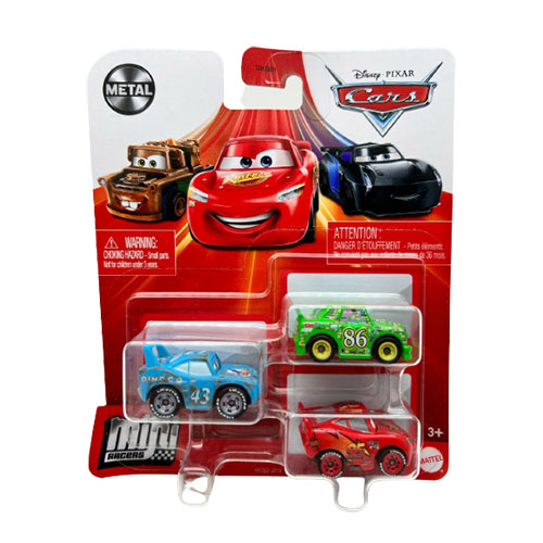 Mattel - Disney Pixar Cars Metal Mini Racers - 3-PACK (McQueen, Damaged King & Chick Hicks) HFC63