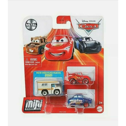 Mattel Disney Pixar Cars Metal Mini Racers - 3-PACK (Larry Camper, McQueen & Fab Hudon Hornet) GVG17