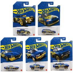 Mattel - Hot Wheels Blue & Gold 2025 58th Anniversary - SET OF 5 [Brat, D100, Civic, Camaro +1]