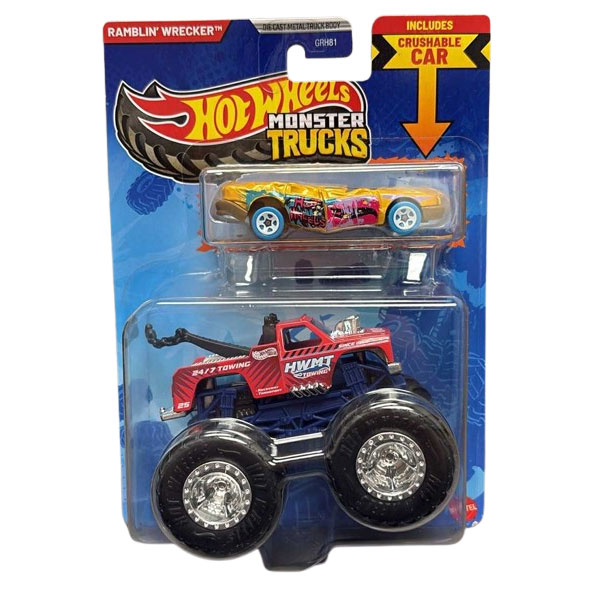Mattel - Hot Wheels Monster Truck & Car - RAMBLIN' WRECKER & CRUSHED SEDAN - SUDDEN STOP [JCG35]