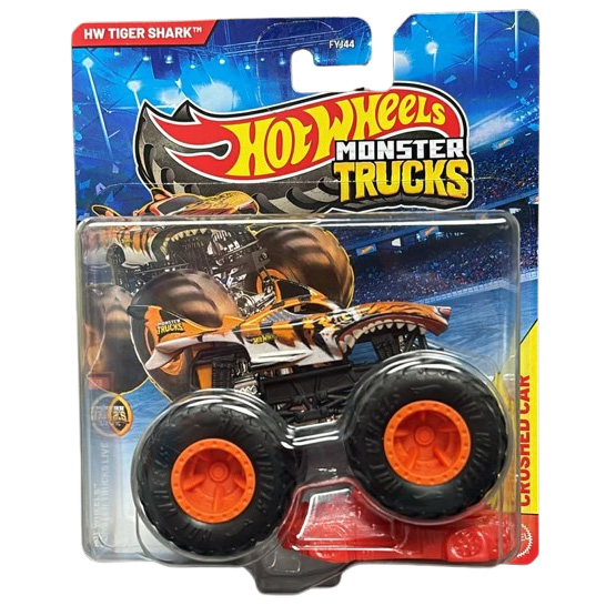 Mattel - Hot Wheels Monster Trucks Live - HW TIGER SHARK & CRUSHED CAR [JKJ90]