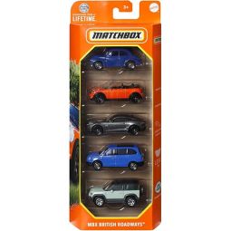 Mattel Matchbox Vehicles 5-PACK - MBX BRITISH ROADWAYS (Mini Cooper, Land Rover, Jaguar +2)[JBX33]