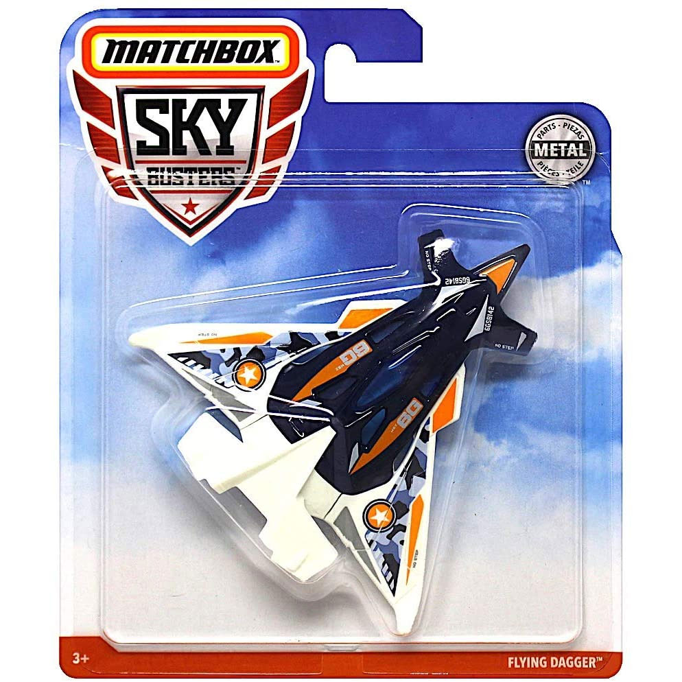 Mattel - Matchbox Skybusters Toy Metal Vehicles - FLYING DAGGER (Blue, White & Orange) GLR70