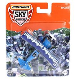 Mattel - Matchbox Skybusters Toy Metal Vehicles - BIPLANE-A (Blue & White)