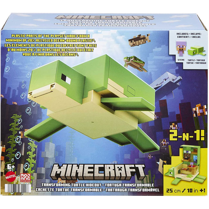 Mattel - Minecraft Mini Figure Playset - TRANSFORMING TURTLE HIDEOUT (Includes 2 Figures) HDW14