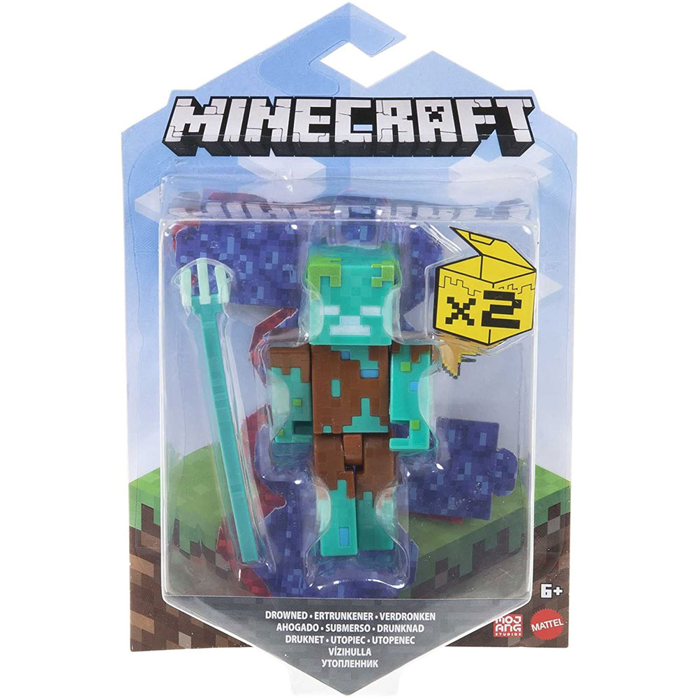 Mattel - Minecraft Craft-A-Block Action Figure - DROWNED ZOMBIE (3.5 inch) GTP17