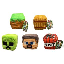 Mattel - Minecraft Block Plush Stuffed Animals - SET OF 5 (Steve, Creeper, Hay, TNT & Grass)[3 inch]