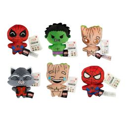 Mattel Marvel Moodiverse Plush Series 1 - SET OF 6 [Hulk, Rocket, 2 Groots, 2 Spider-Man](4 inch)