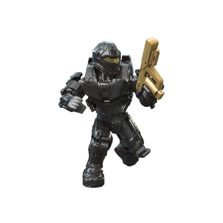 MEGA Construx - Halo: 10 Year Anniversary Micro Action Figures - BLACK SPARTAN RECON w/ Gold Pistol