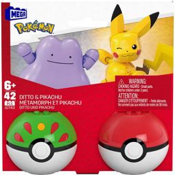 MEGA Pokemon Pokeball Buildable Figure Set 2-Pack - DITTO & PIKACHU (42 pieces) JCT43