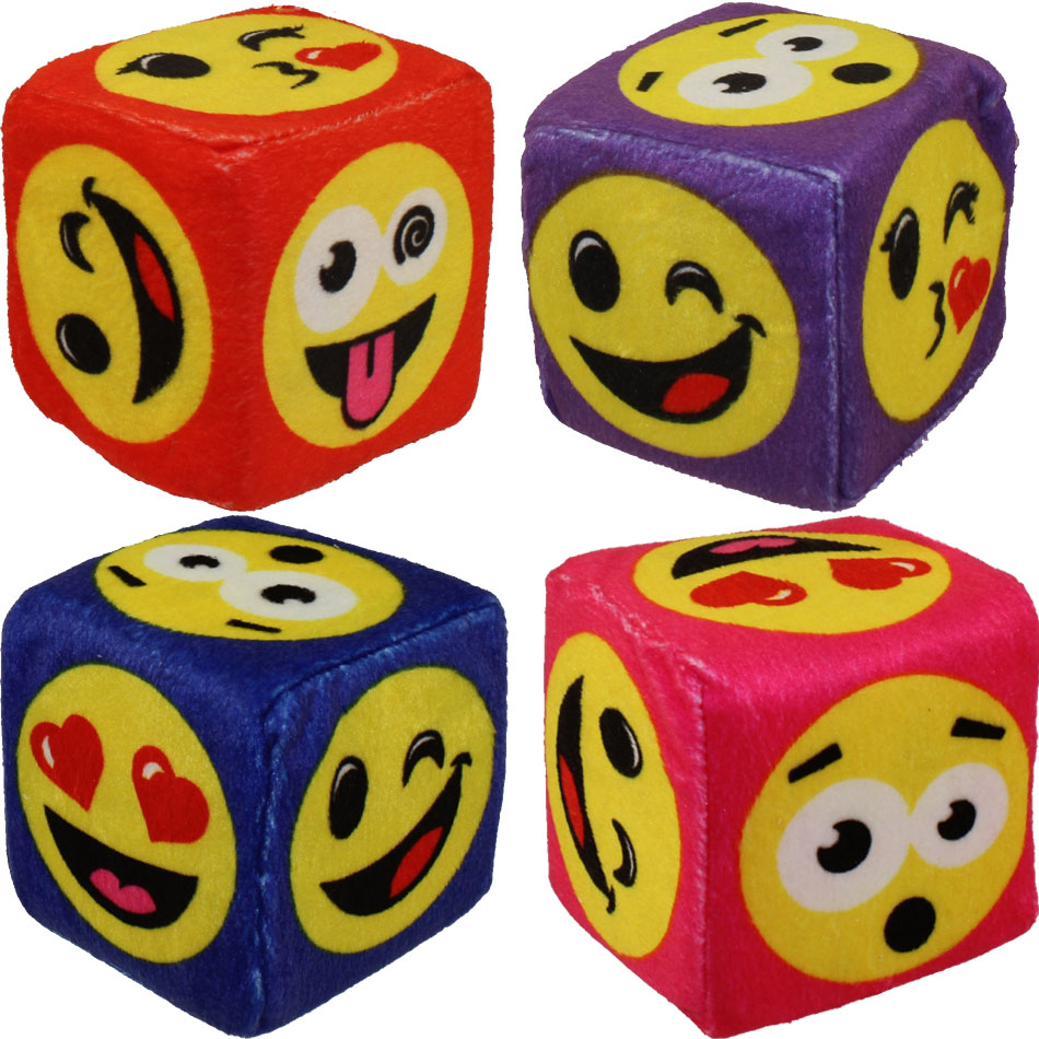 Nanco Plush - Emoticon Dice - SMILEY EMOJI ASSORTMENT (Set of 4 Colors) (3 inch)