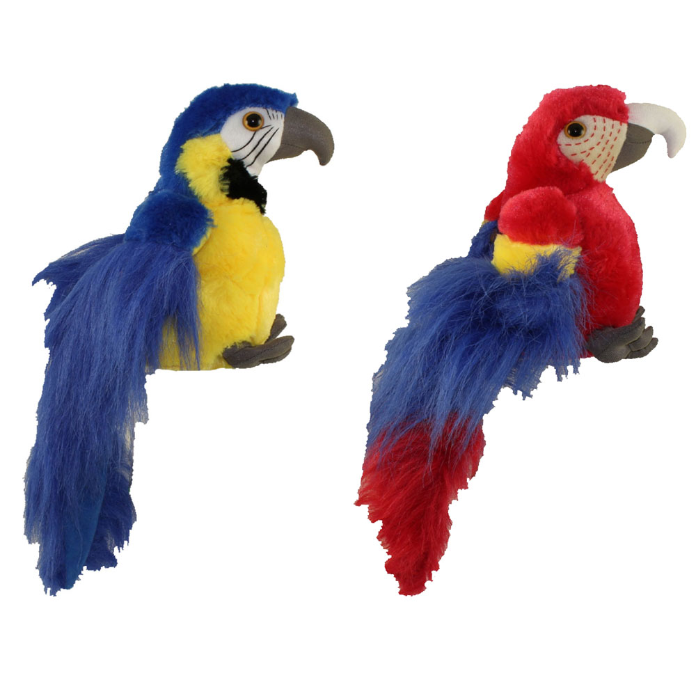 Adventure Planet Plush Animal Den - SET OF 2 MACAW BIRDS (Red & Blue/Gold - 8 inch)
