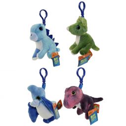 Adventure Planet Plush - Mighty Clips - SET OF 4 DINOSAURS (Plastic Key Clips - 3.5 in)
