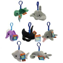 Adventure Planet Plush - Mighty Clips - SET OF 7 OCEAN ANIMALS (Plastic Key Clips - 3.5 inch)