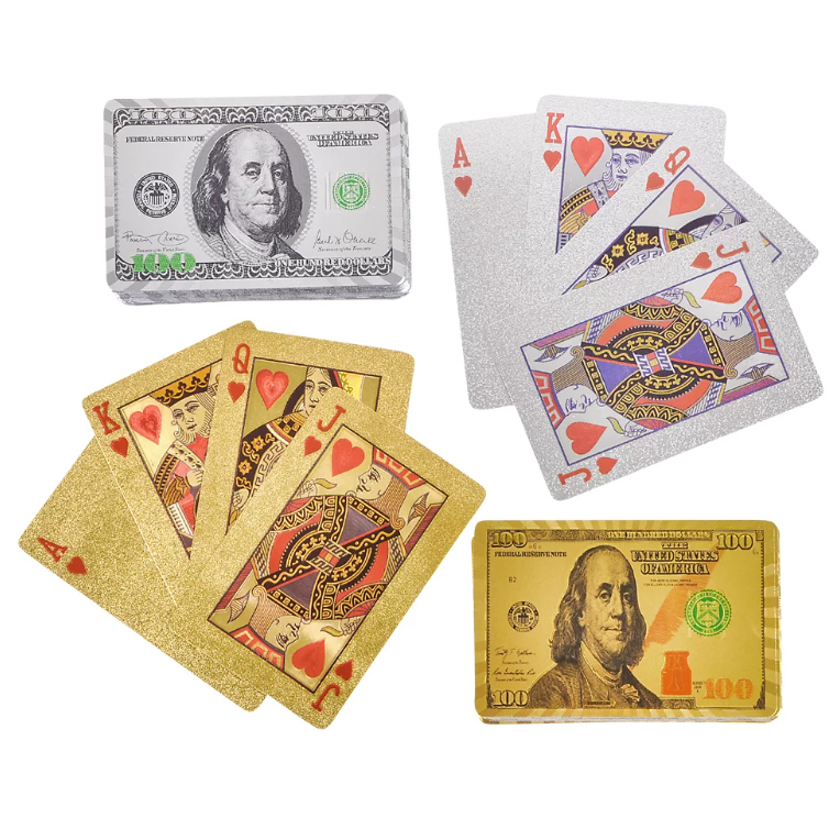 Rhode Island Novelty Games & Toys SET OF 2 FOIL 100 BILL PLAYING CARDS DECKS (Silver & Gold