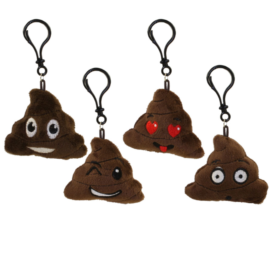 Rhode Island Novelty - Poop Emoticon Plush Key Clips - SET OF 4 EXPRESSIONS (2.75 inch)