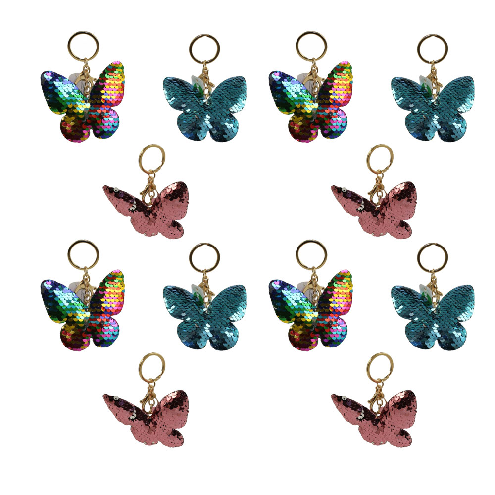 Generic Value Plush - FLIP SEQUIN BUTTERFLY KEYCHAINS (1 Dozen - 4 of each style)(3 inch)