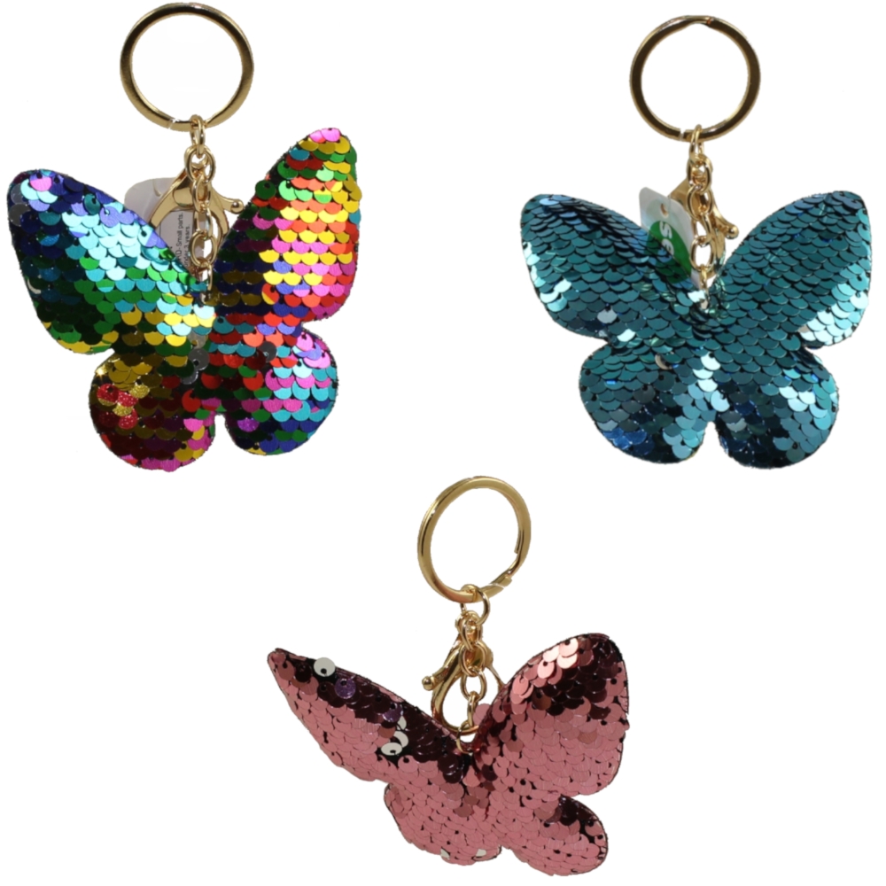Generic Value Plush - FLIP SEQUIN BUTTERFLY KEYCHAINS (Set of 3)(3 inch)
