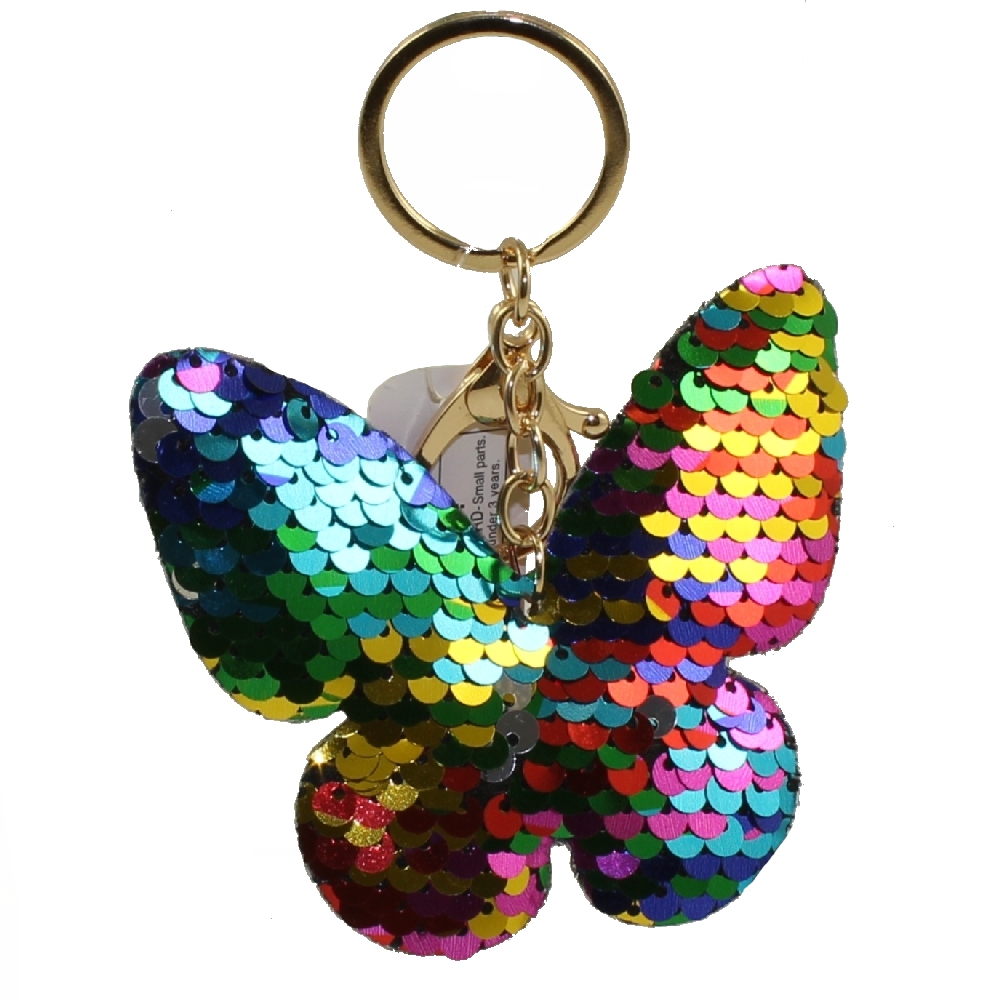 Generic Value Plush - FLIP SEQUIN BUTTERFLY KEYCHAIN (Rainbow & Silver - 3 inch)