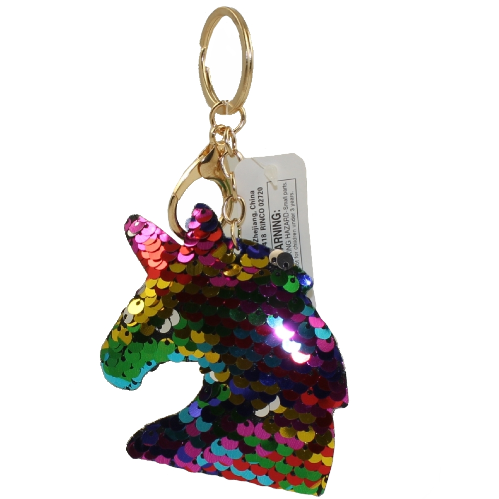 Generic Value Plush - FLIP SEQUIN RAINBOW UNICORN KEYCHAIN (3 inch)