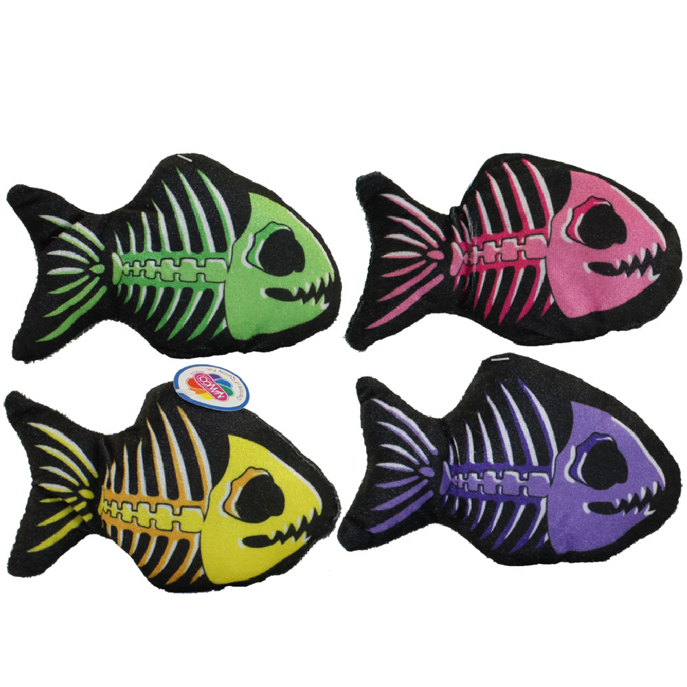 Nanco Plush - Skeleton Fish - SET OF 4 (Purple, Yellow, Pink & Green)(7 inch)