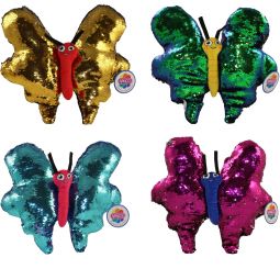 Rhode Island Novelty - Flip Sequin Plushes - SET OF 4 BUTTERFLIES (Gold, Purple, Teal +1)(14 inch)