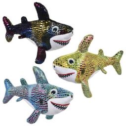 Adventure Planet Multicolored Sequin Plush - SET OF 3 SHARKS (Black, Blue & Green)(8 inch)